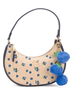 Betsey Johnson Blueberry Straw Shoulder Bag with Charm NWT